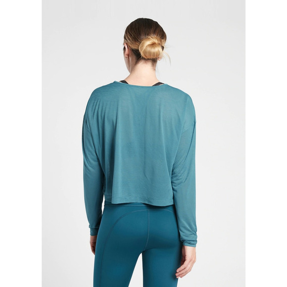 Athleta Vapor Long Sleeve Crewneck Pullover Cropped Top Dark Surf Teal Blue M - Picture 2 of 11